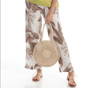 Tropical Andrea Jovine Palm Print Linen Pants